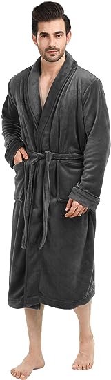 Mens Shawl Collar Fleece Bathrobe Robe